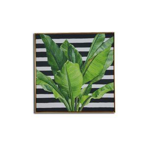 Tropical Leaves Floating Canvas Wall Art with Gold Frame, 29x29 inches